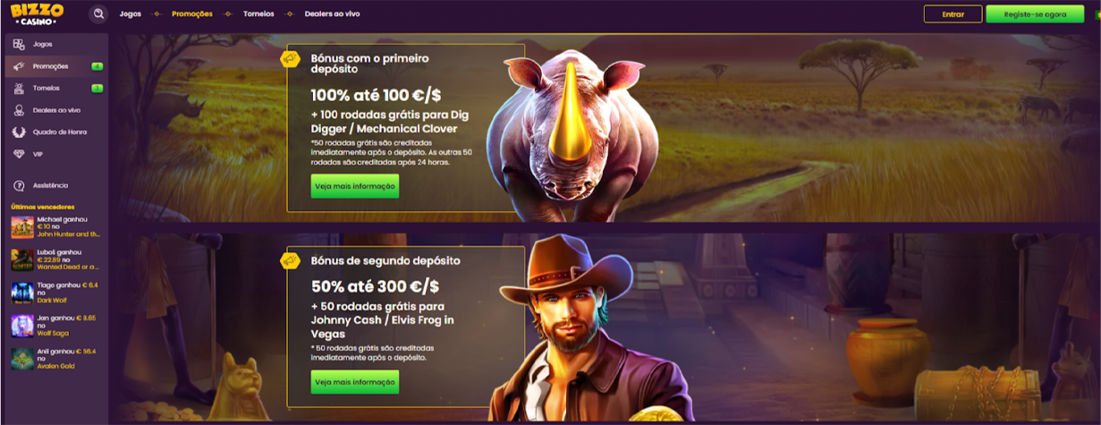 BizzoCasino bónus e promoções